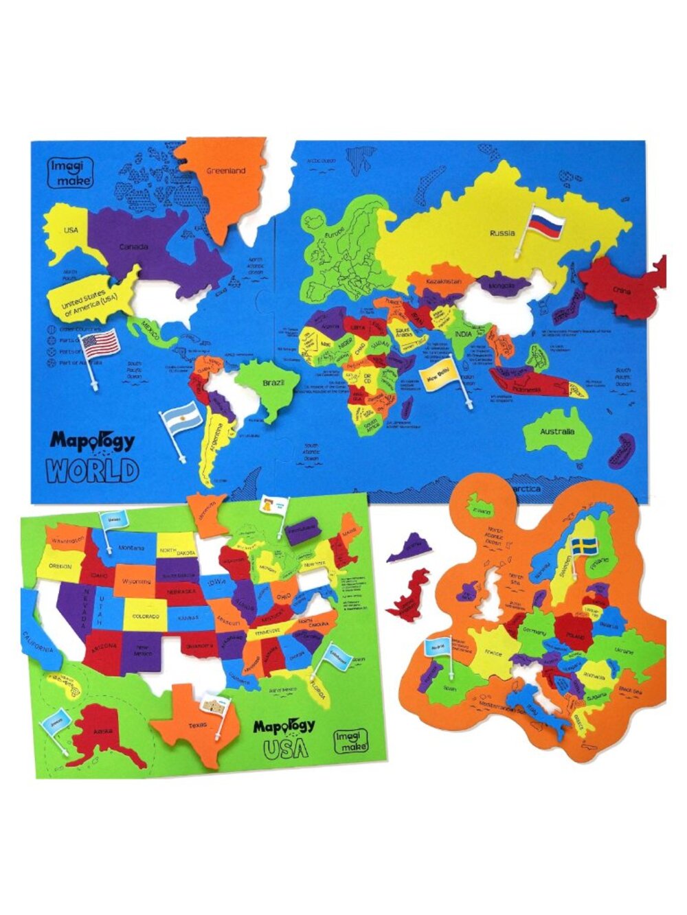 Kids Educational Map Puzzle Jigsaw Learn Countries Flags Capitals